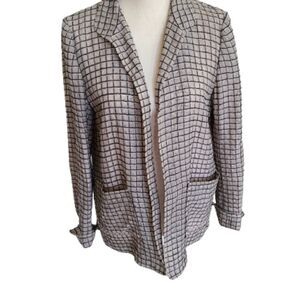 Ellen Tracy Window Pane Check Beige Lined Jacket